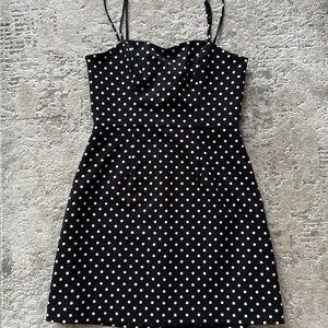 French connection black white strappy mini polka dot dress adjustable strap sz 2